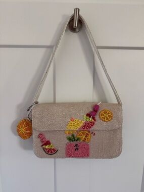 Viral Beaded Pink Tropical Cocktail Beaded Bag with charm—NWT